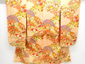 アンティーク　紋錦紗青海波に花模様着物